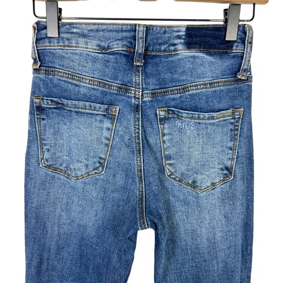 Insane Gene Medium Wash High Rise Distressed Frayed Hem Flare Jeans - Picture 4 of 10